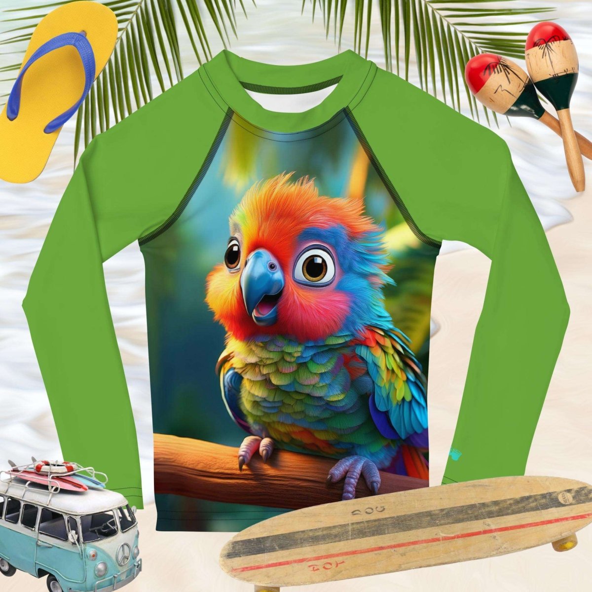 Kid's Baby Parrot Art Rashie | Fun UV Protection