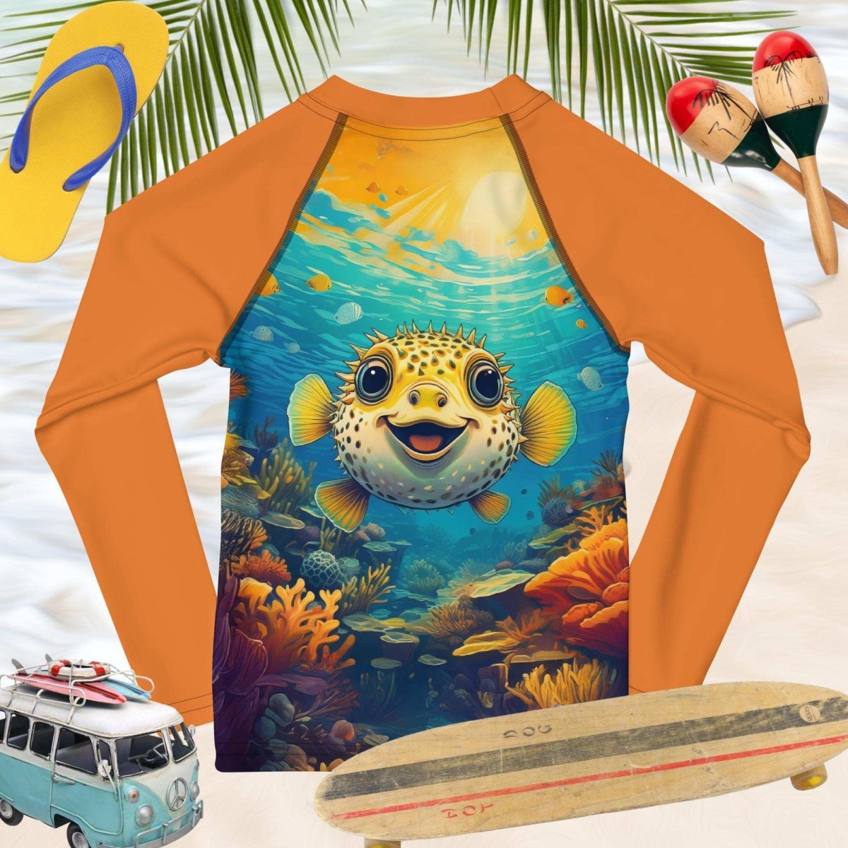 Orange Rashie | Pufferfish | Kids UPF 50+ Rashguard 🤙