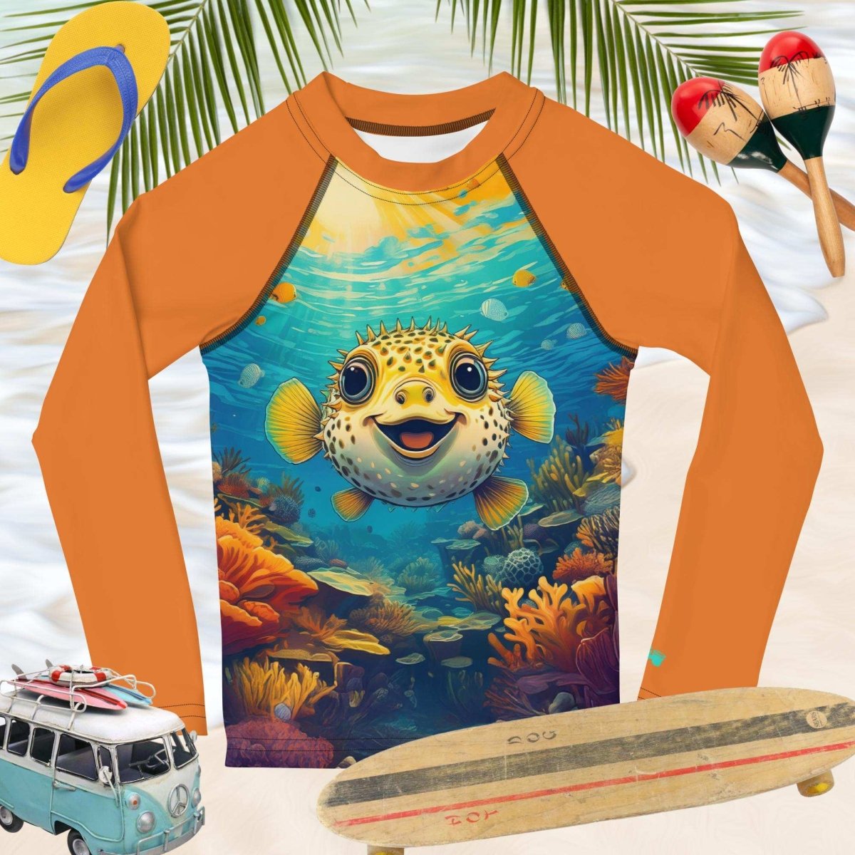 Orange Rashie | Pufferfish | Kids UPF 50+ Rashguard 🤙