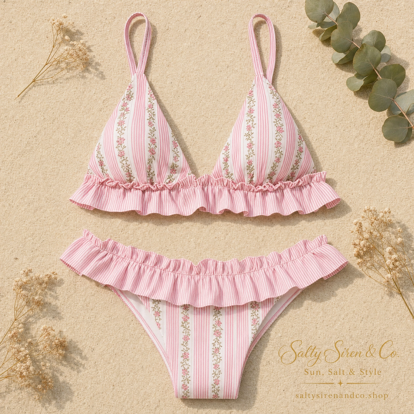 "Sea Poppy – Floral Ruffle Flounce Halter Bikini Set"
