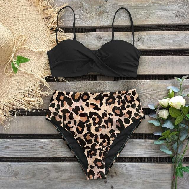 Leaf Print Bikini Female Swimsuit Women's Bathing Suits Triangle Bikini High Waist Bottoms Two Piece Swimsuits Women Swimwear Brazilian-Style Push Up Bikinis Set High Waist Swimming Suits for Bathing Suit