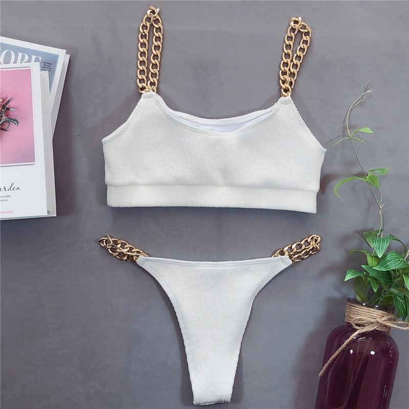 Modern New Black Bikini Set Hardware Detail Swimsuit Female Black Swimwear Women Summer Bathing Suit WomenBikini Set Two Pieces Bathing Suit