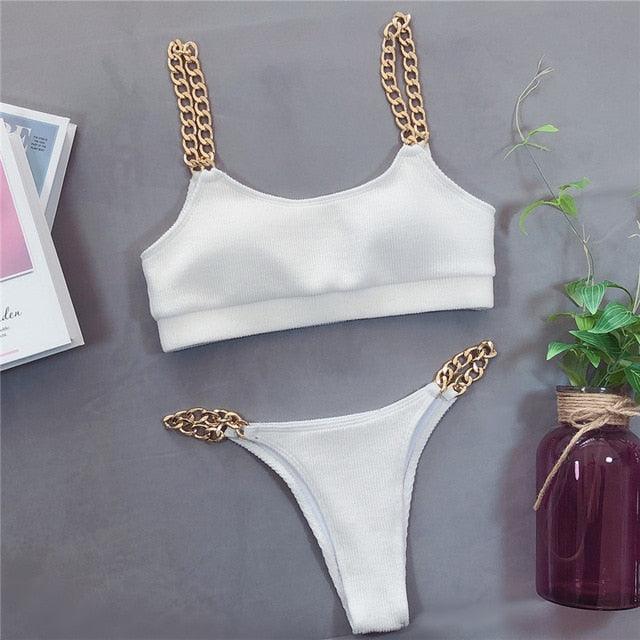 Modern New Black Bikini Set Hardware Detail Swimsuit Female Black Swimwear Women Summer Bathing Suit WomenBikini Set Two Pieces Bathing Suit