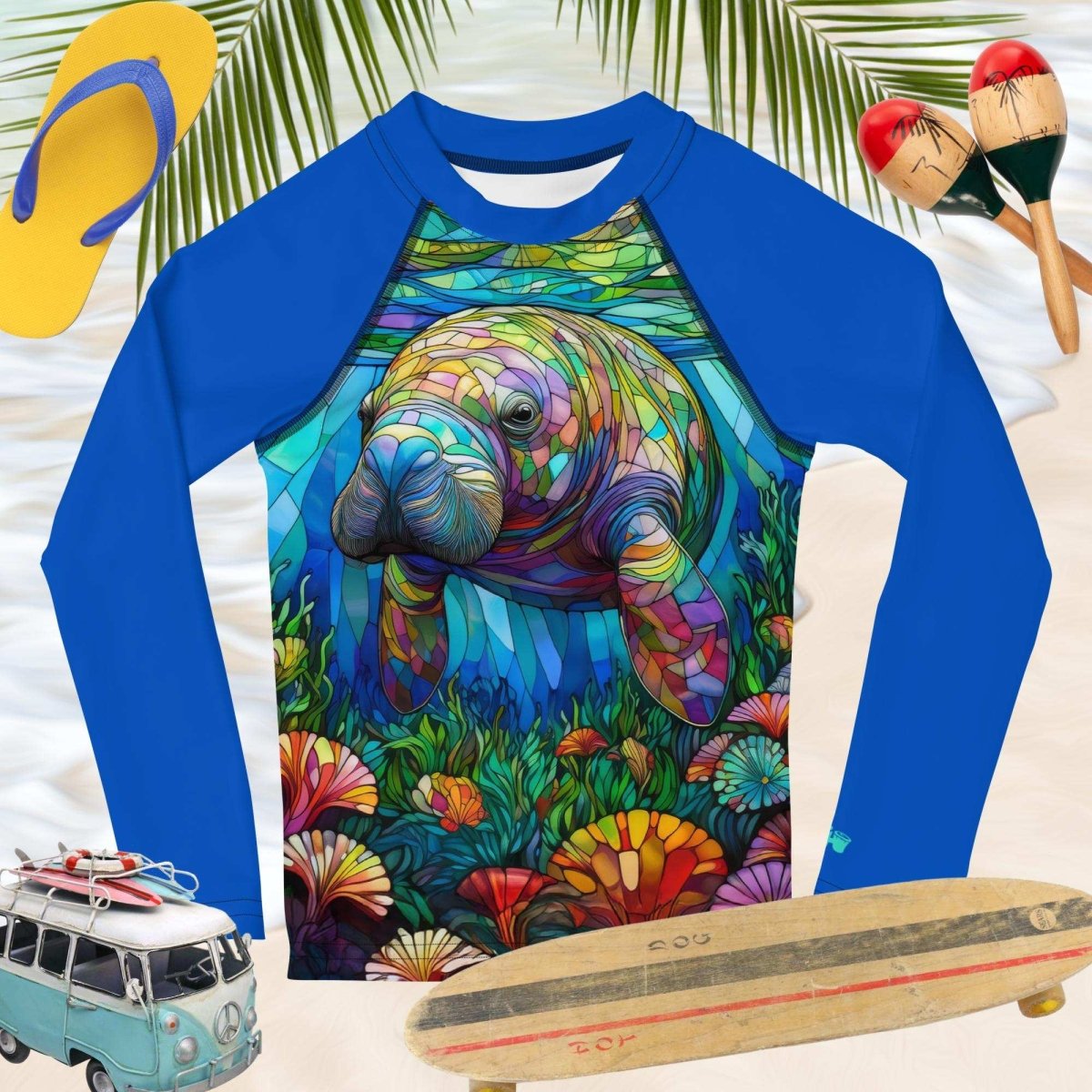 Manatee Stained Glass Art Rash Guard | Kid Sizes UPF 50+