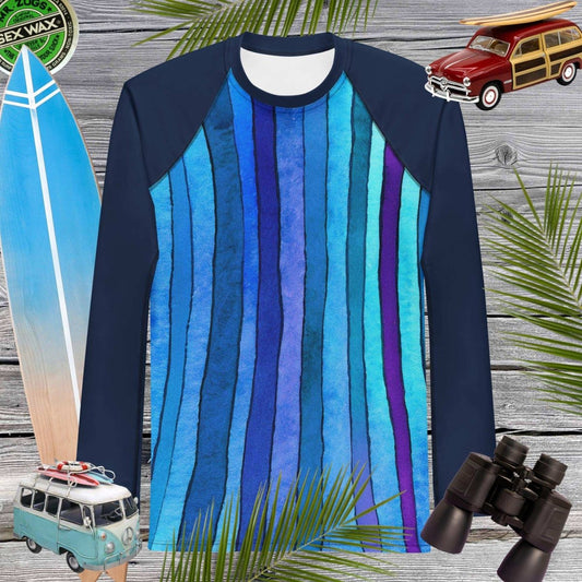 Adult Rashie | Men's Rash Guard | Blue Nautical Stripes