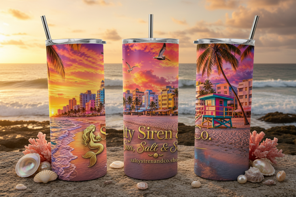 Miami Beach 20oz Tumbler - Three Panel Mockup