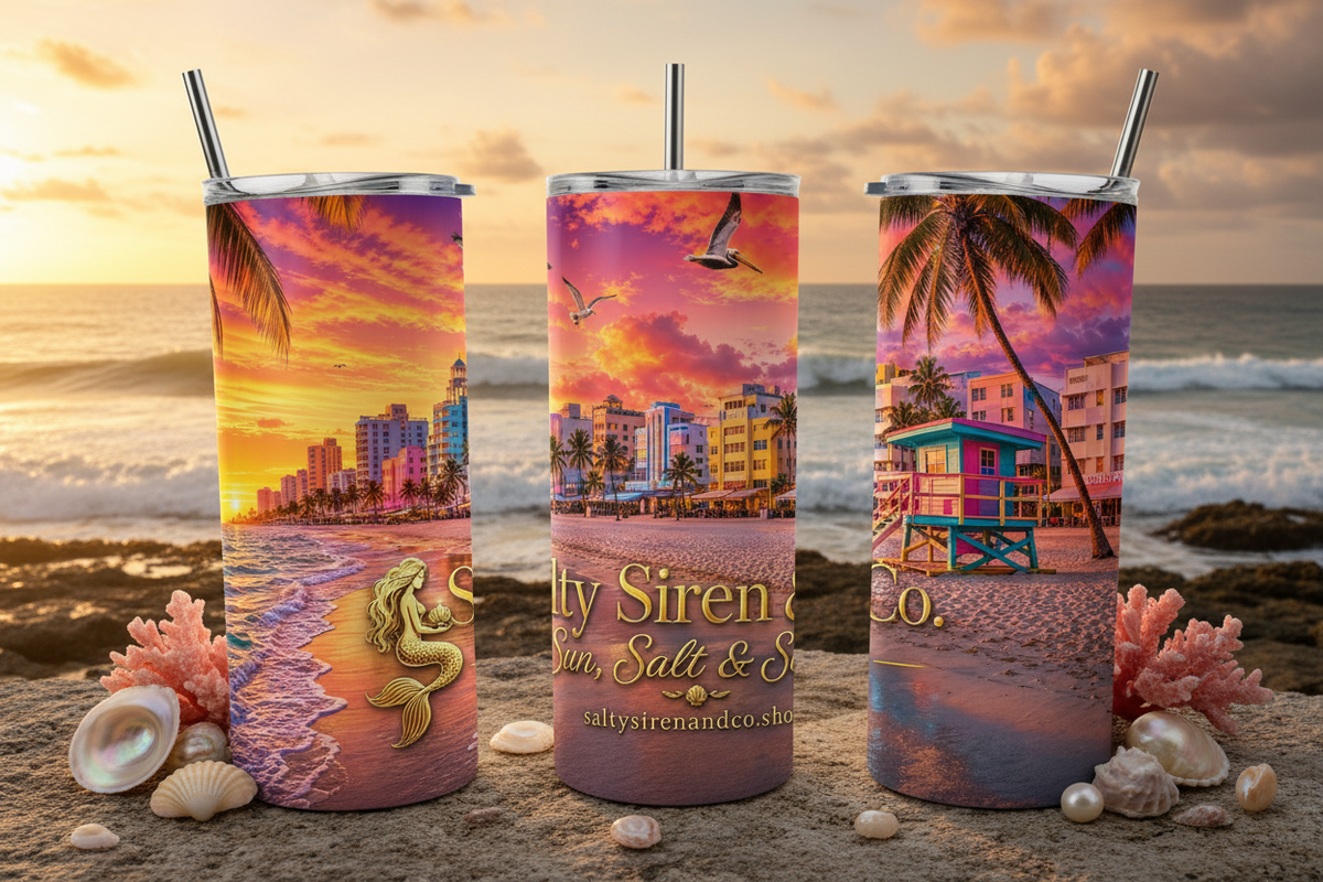 Miami Beach 20oz Tumbler - Three Panel Mockup