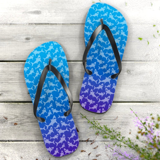 Azure Blue Shark 🦈 Pattern Flip Flop Beach Slippers 🩴