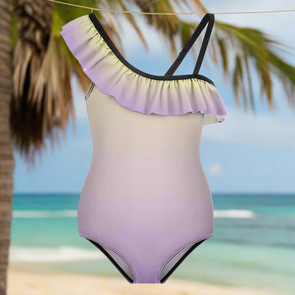 Girls Ombré Ruffled One-Shoulder 🩱 One Piece Swimsuit 
