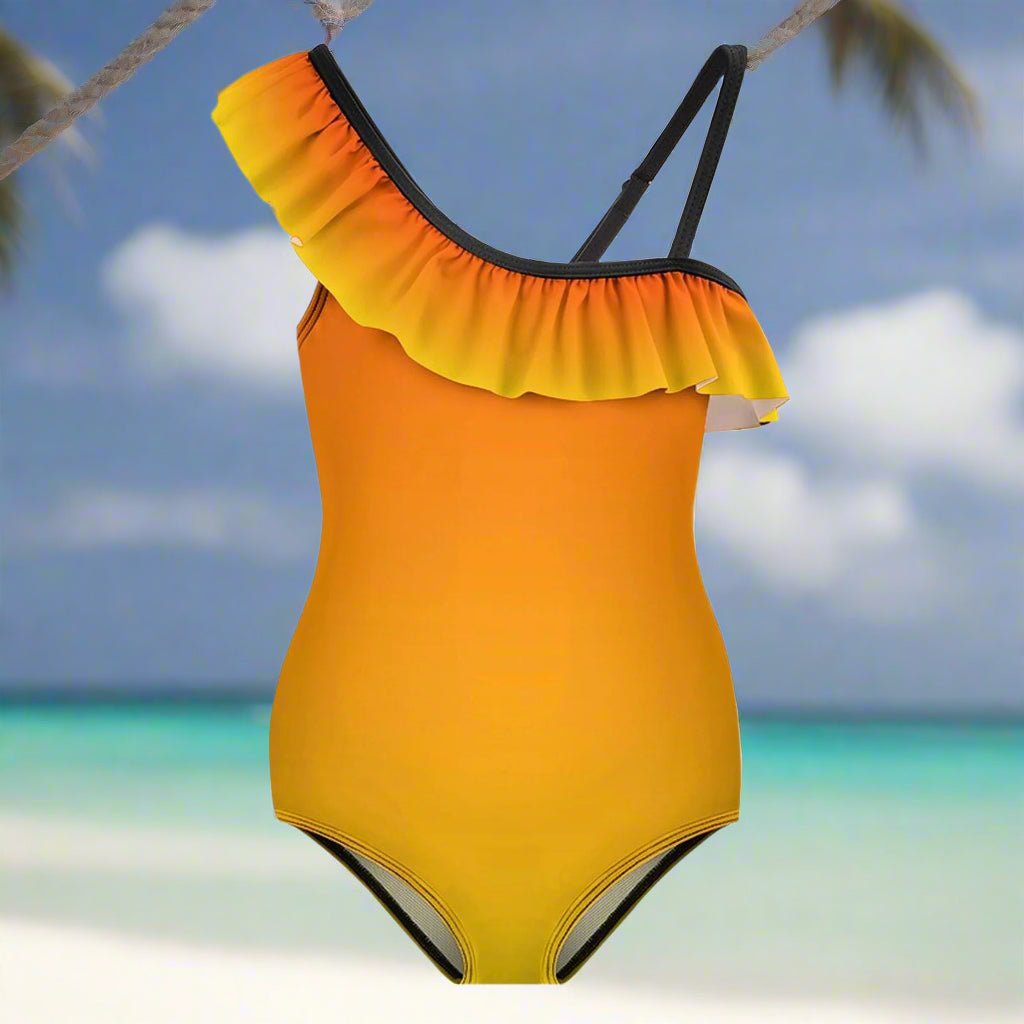 Girls Ombré Ruffled One-Shoulder 🩱 One Piece Swimsuit 