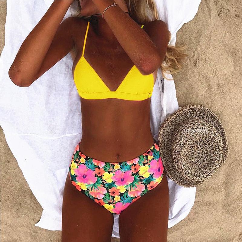 "Siren's Bouquet – Multicolor Tie Halter Bikini Set"