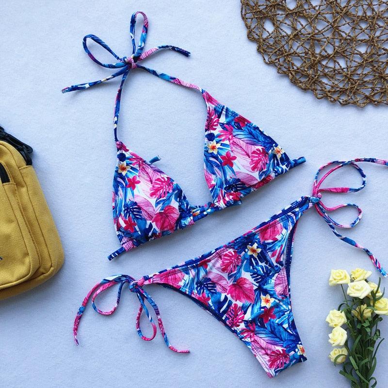 "Siren's Bouquet – Multicolor Tie Halter Bikini Set"