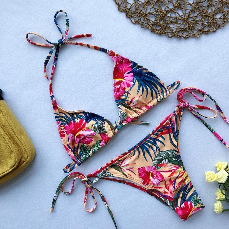 "Siren's Bouquet – Multicolor Tie Halter Bikini Set"