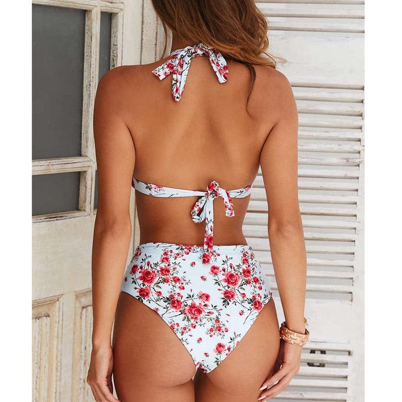 "Siren's Bouquet – Multicolor Tie Halter Bikini Set"