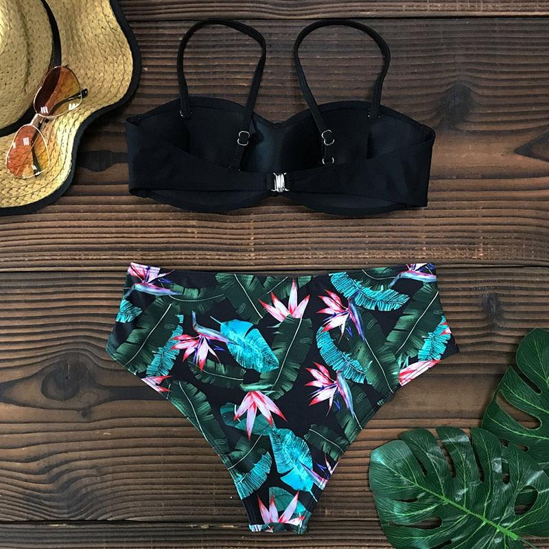 "Reef Siren – Solid Push-Up Cross-Back Bikini Set"