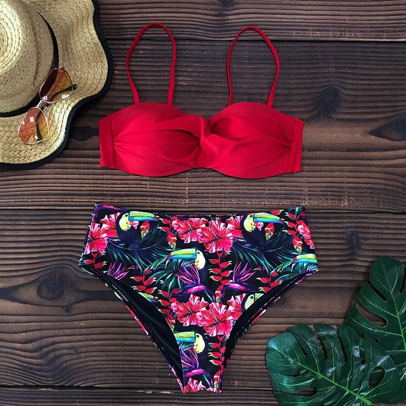 "Reef Siren – Solid Push-Up Cross-Back Bikini Set"