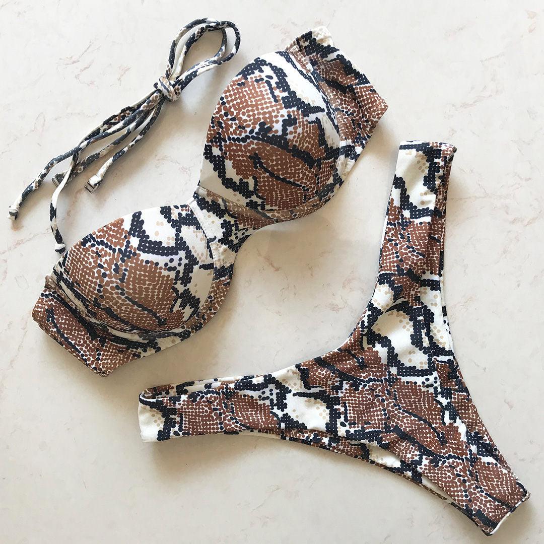 "Vintage Tide – Underwire Push-Up Low-Waist Bikini Set"