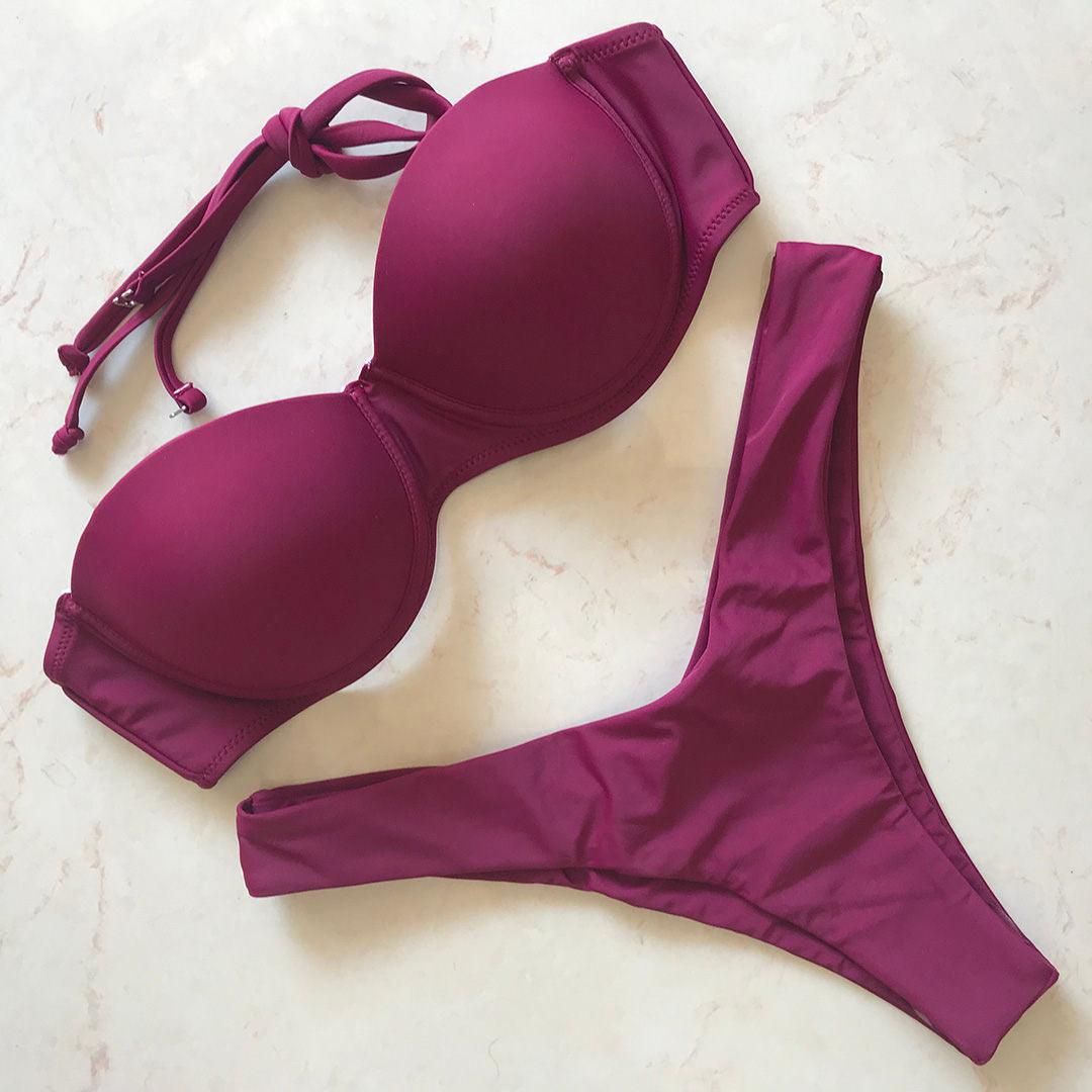 "Vintage Tide – Underwire Push-Up Low-Waist Bikini Set"