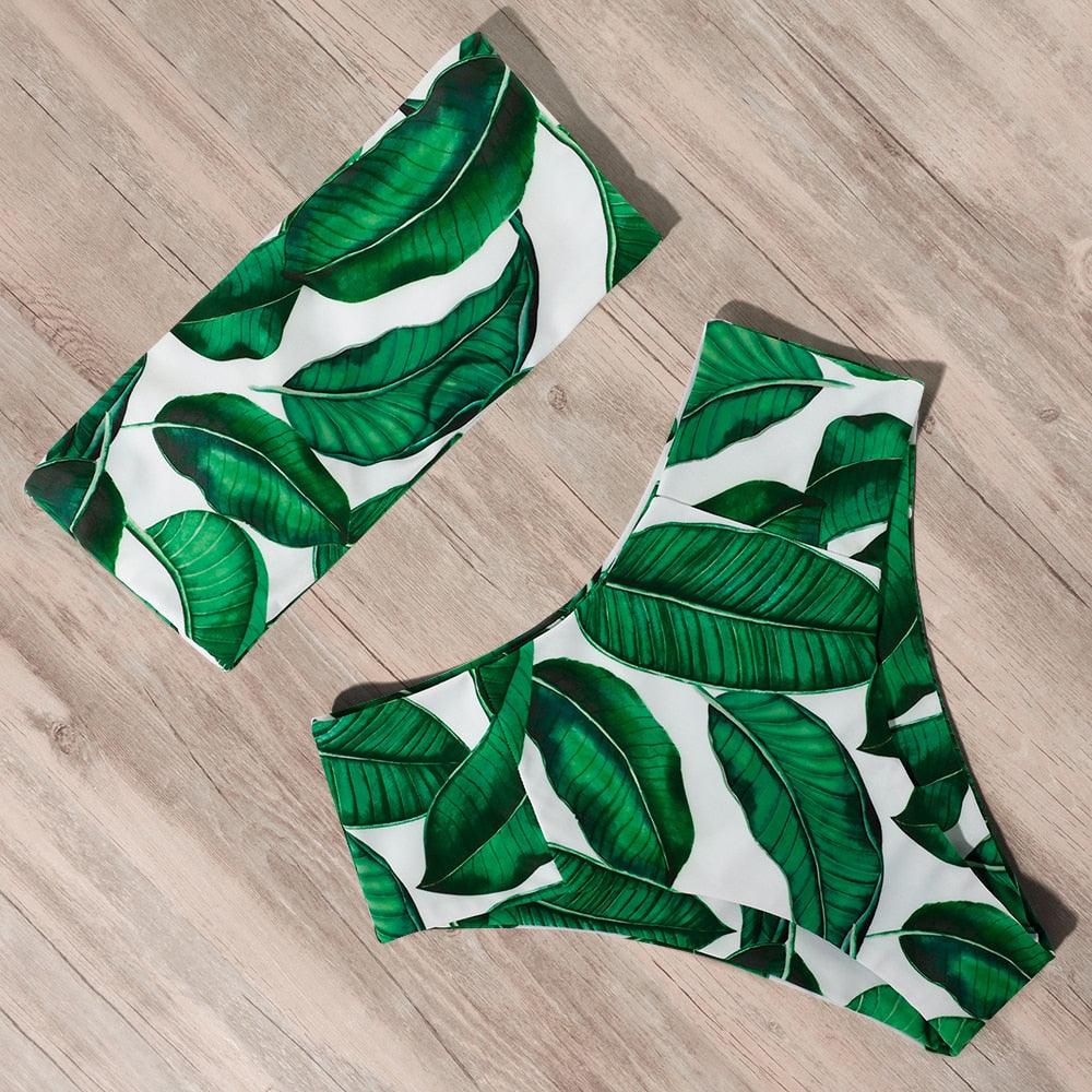 "Tidal Bandeau – Lace-Up High-Waist Bikini Set"