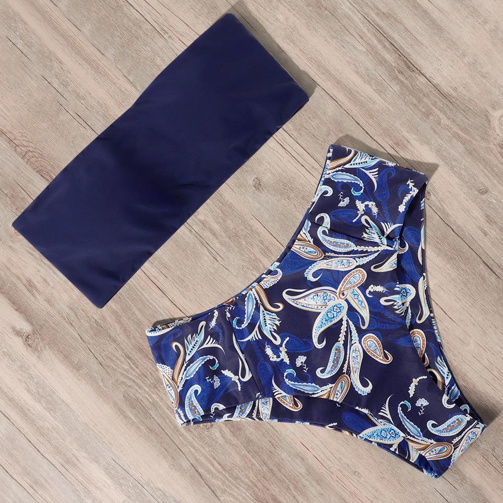 "Tidal Bandeau – Lace-Up High-Waist Bikini Set"