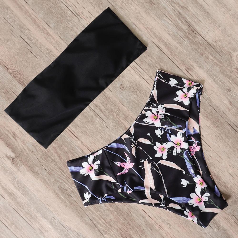 "Tidal Bandeau – Lace-Up High-Waist Bikini Set"