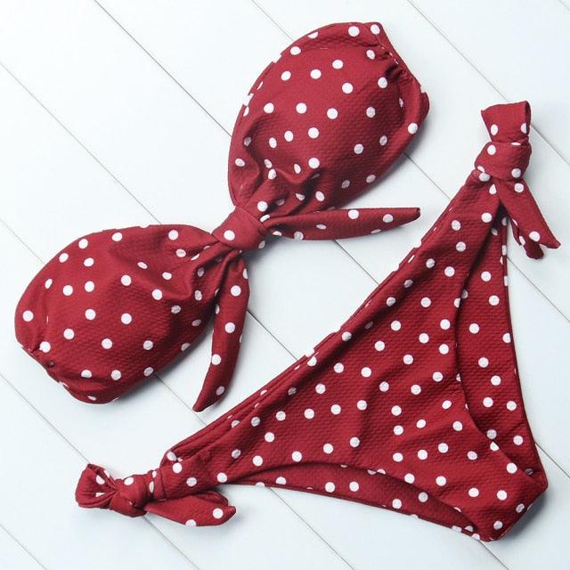 "Turtle Leaf – Print High-Waist Bandeau Bikini Set"