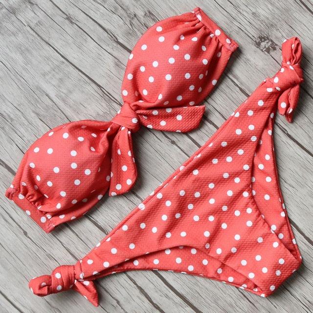 "Turtle Leaf – Print High-Waist Bandeau Bikini Set"