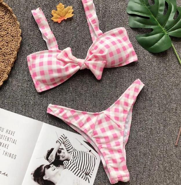 "Turtle Leaf – Print High-Waist Bandeau Bikini Set"