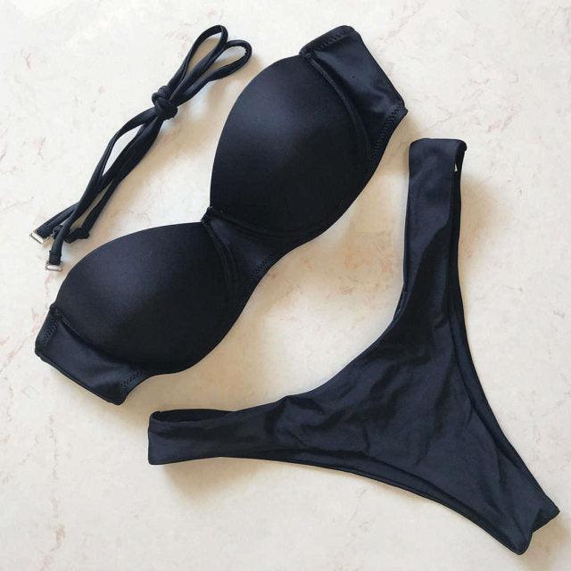 "Vintage Tide – Underwire Push-Up Low-Waist Bikini Set"