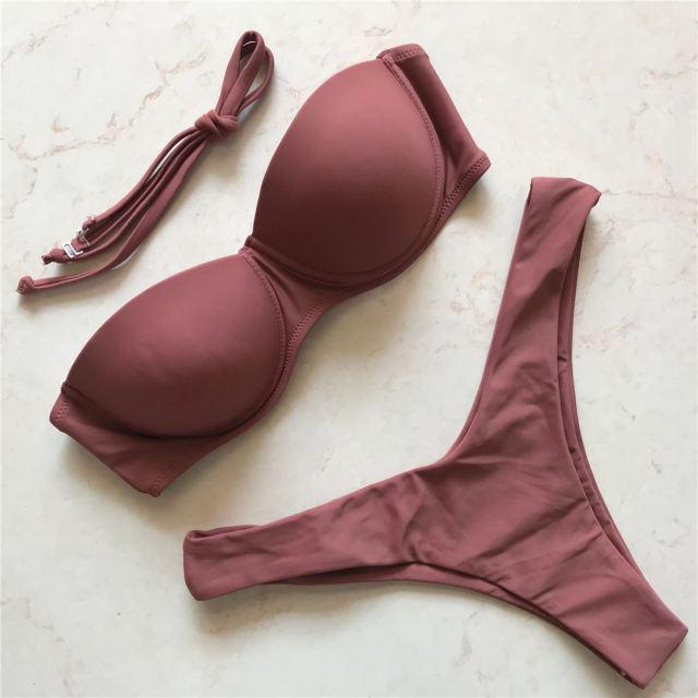 "Vintage Tide – Underwire Push-Up Low-Waist Bikini Set"