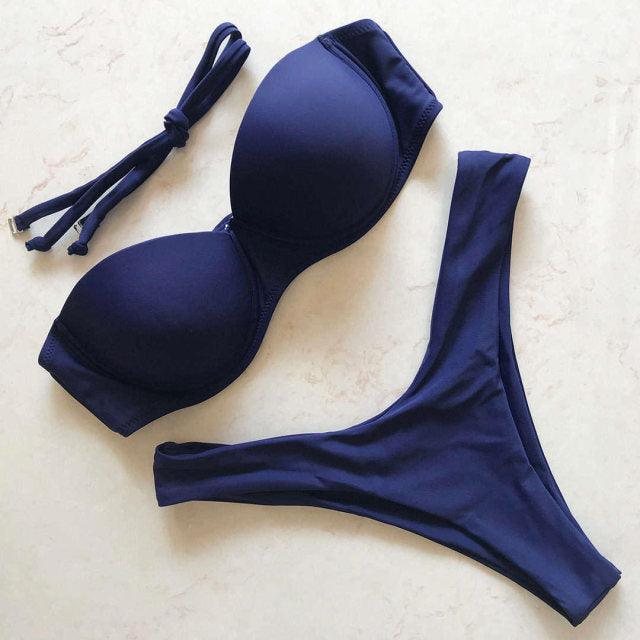 "Vintage Tide – Underwire Push-Up Low-Waist Bikini Set"