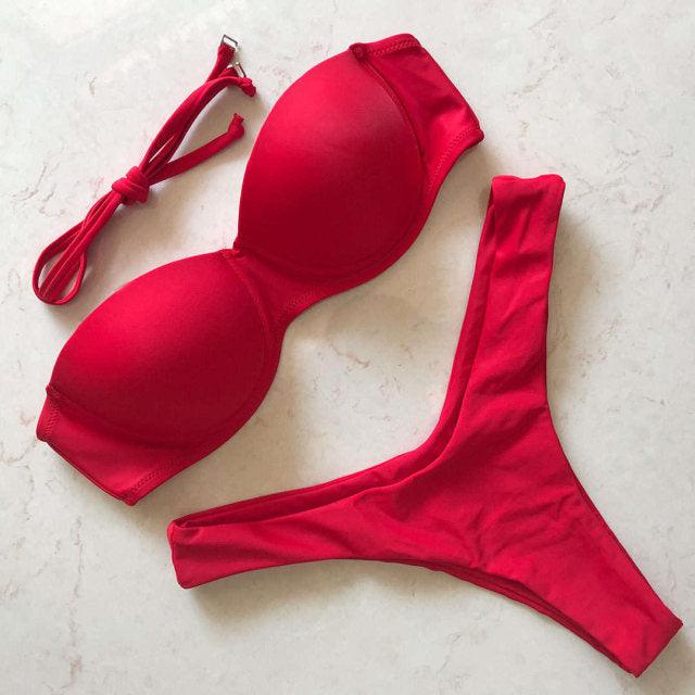 "Vintage Tide – Underwire Push-Up Low-Waist Bikini Set"