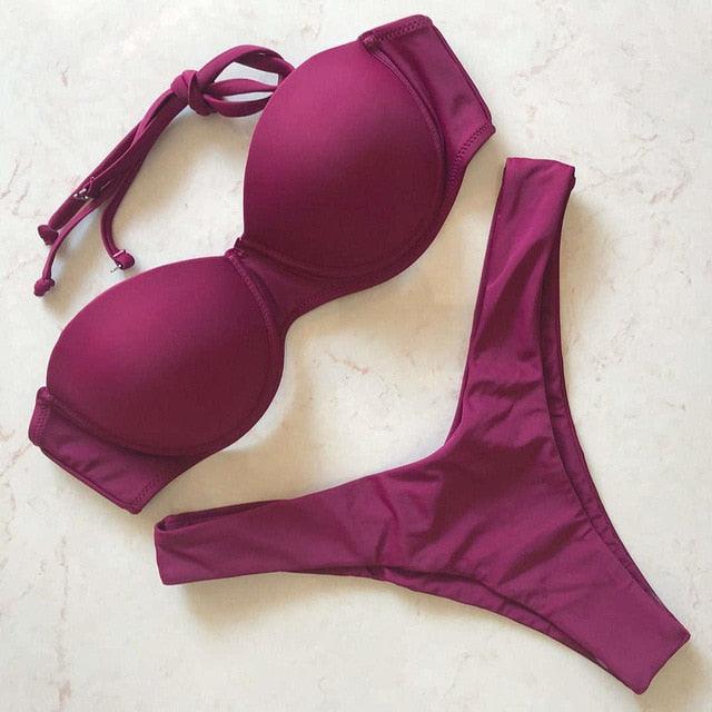 "Vintage Tide – Underwire Push-Up Low-Waist Bikini Set"