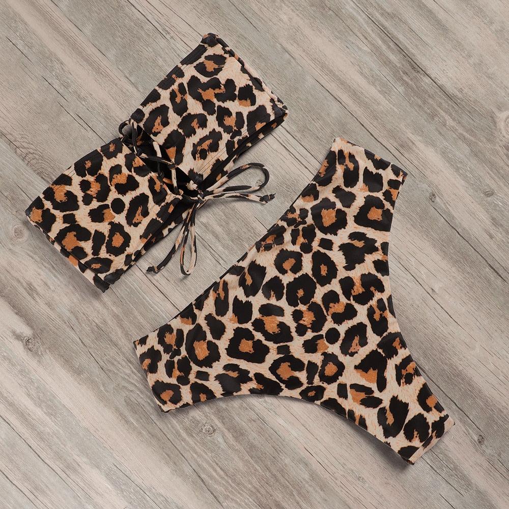 "Tidal Bandeau – Lace-Up High-Waist Bikini Set"