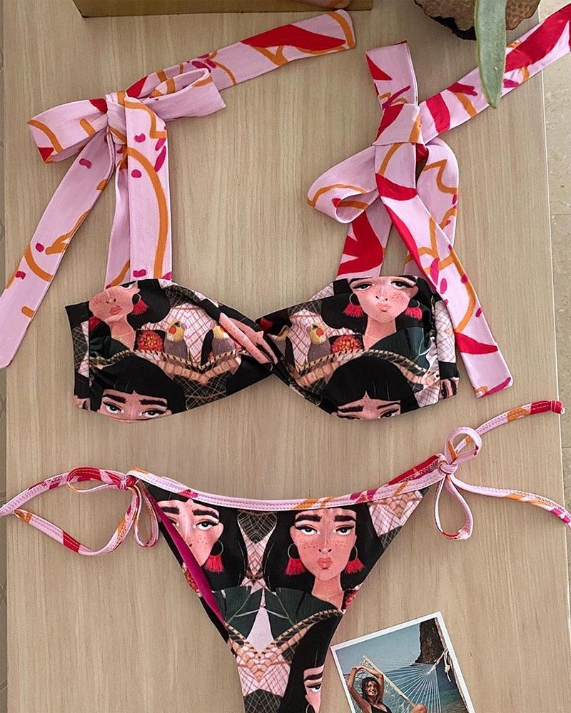 "Reef Siren – Solid Push-Up Cross-Back Bikini Set"