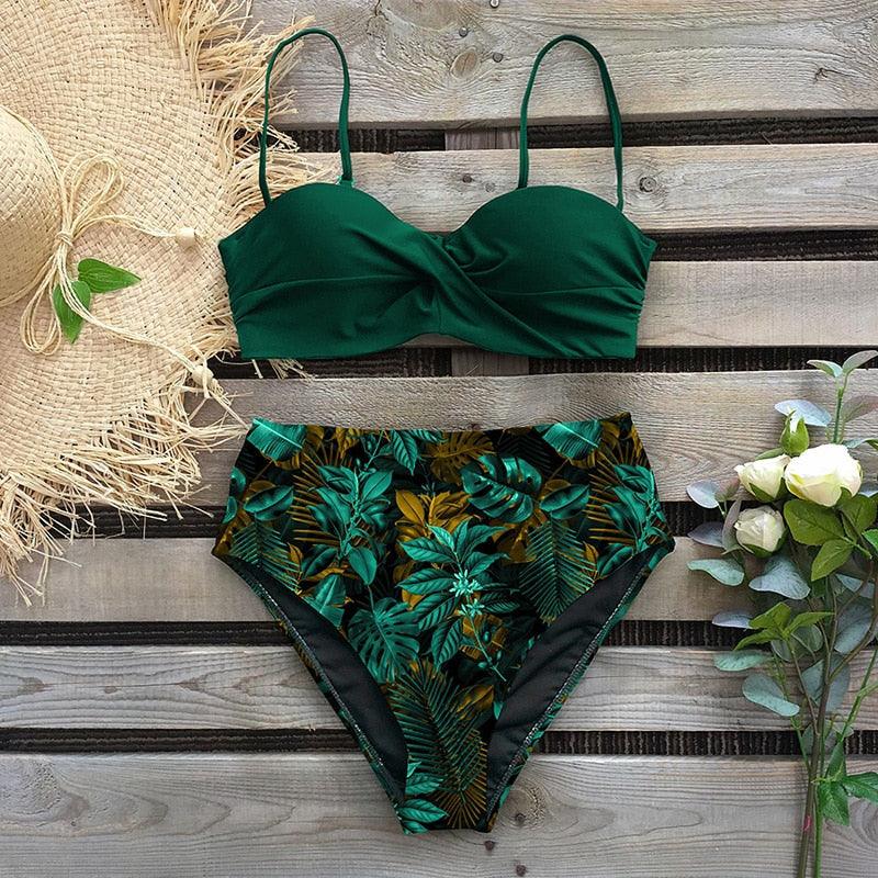 "Reef Siren – Solid Push-Up Cross-Back Bikini Set"