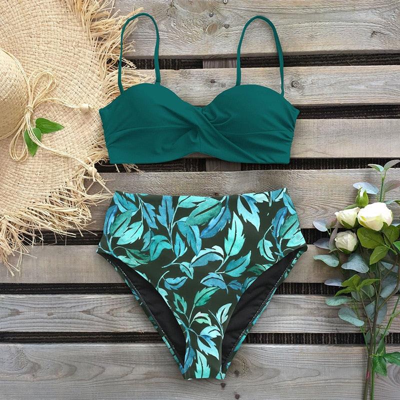 "Reef Siren – Solid Push-Up Cross-Back Bikini Set"