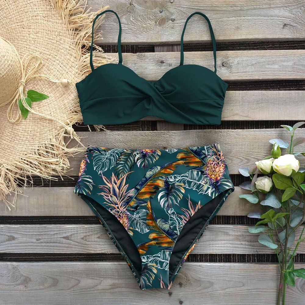 "Reef Siren – Solid Push-Up Cross-Back Bikini Set"