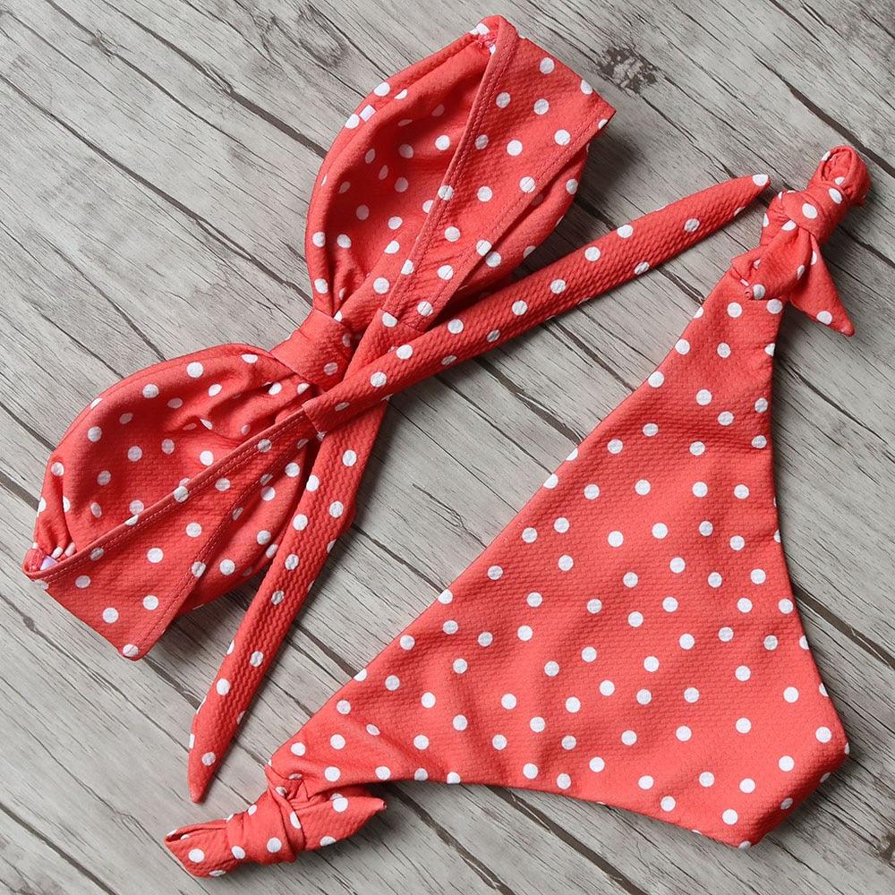 "Turtle Leaf – Print High-Waist Bandeau Bikini Set"
