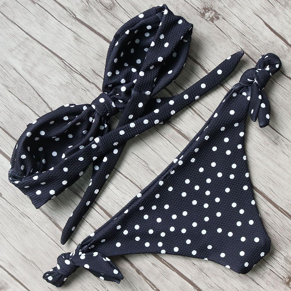 "Turtle Leaf – Print High-Waist Bandeau Bikini Set"