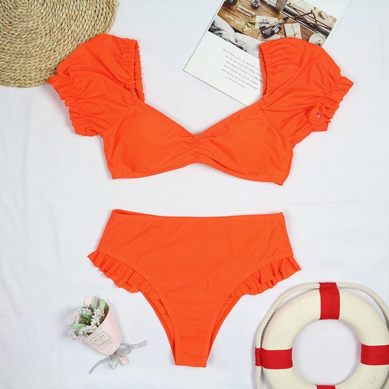 "Sea Duchess – Puff Sleeve Open-Back High-Cut Swimsuit"