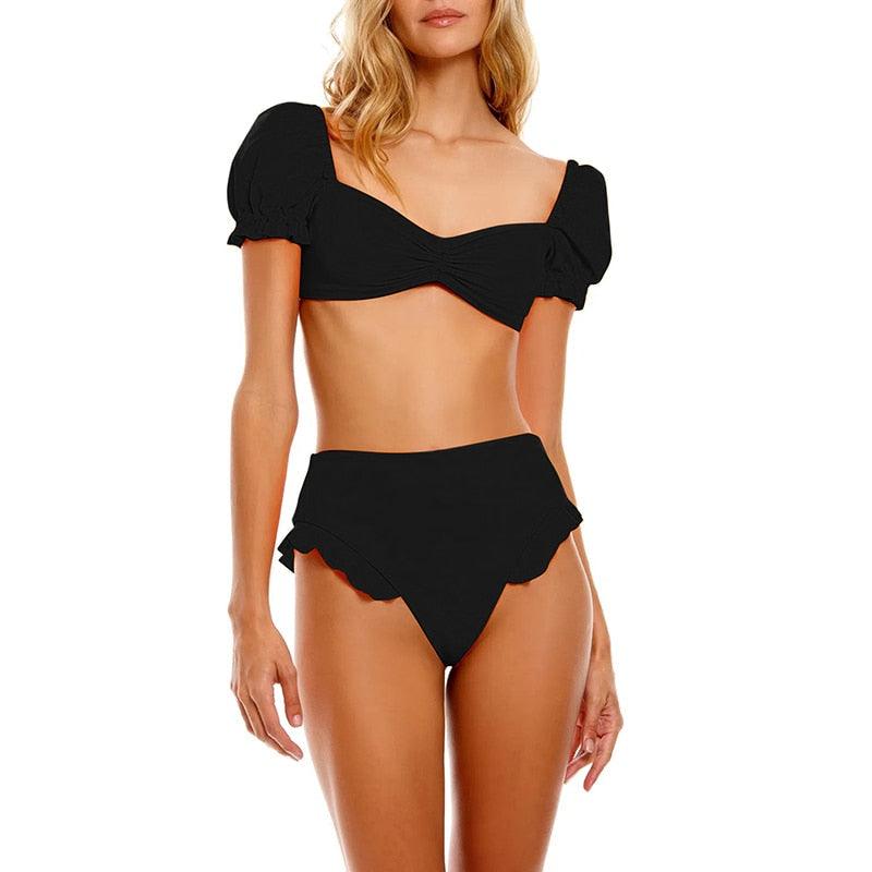 "Sea Duchess – Puff Sleeve Open-Back High-Cut Swimsuit"