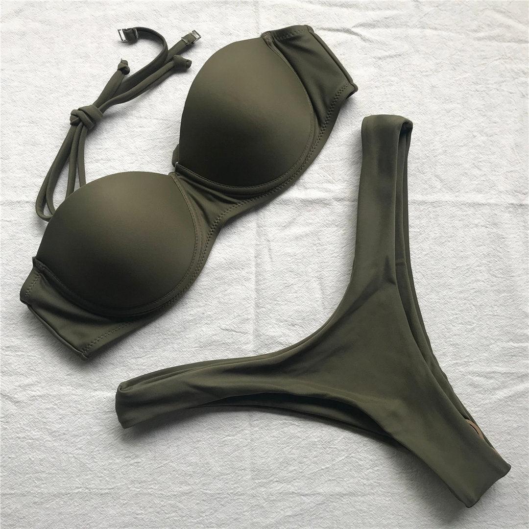 "Vintage Tide – Underwire Push-Up Low-Waist Bikini Set"