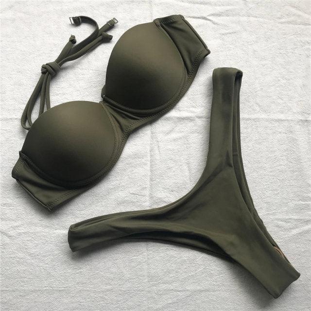 "Vintage Tide – Underwire Push-Up Low-Waist Bikini Set"