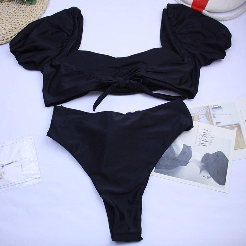 "Sea Duchess – Puff Sleeve Open-Back High-Cut Swimsuit"
