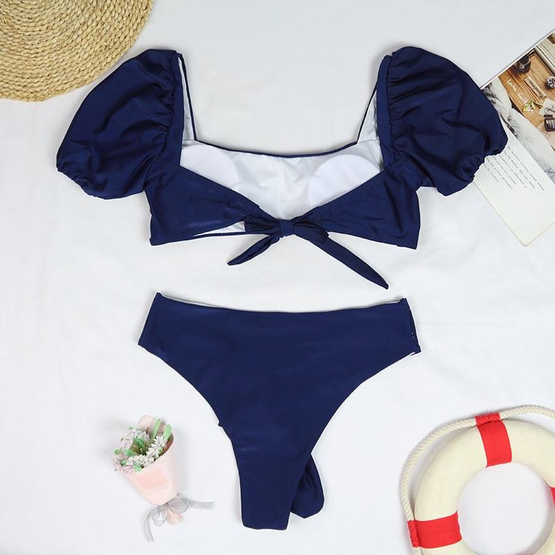 "Sea Duchess – Puff Sleeve Open-Back High-Cut Swimsuit"