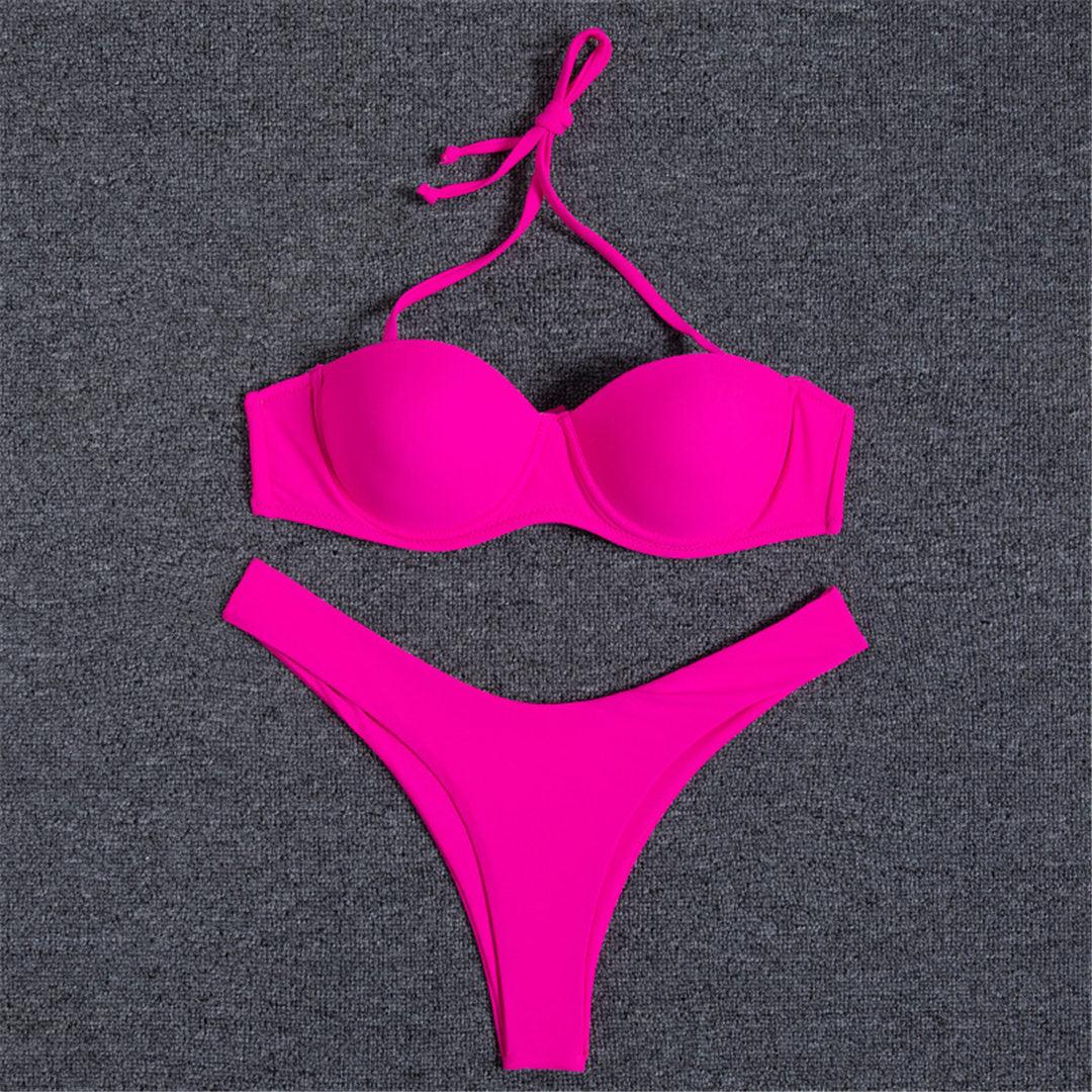 "Vintage Tide – Underwire Push-Up Low-Waist Bikini Set"
