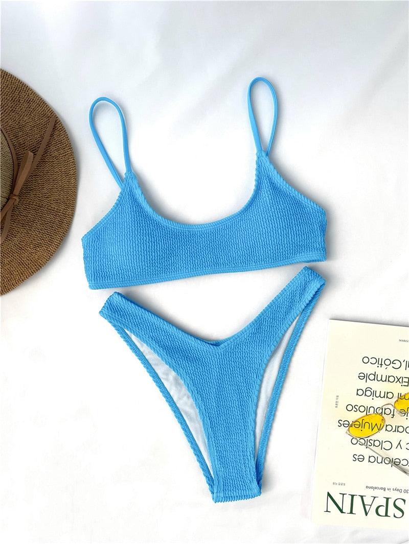 "One Wave – Ribbed One-Shoulder Push-Up Bikini Set"
