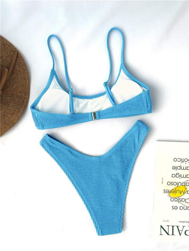 "One Wave – Ribbed One-Shoulder Push-Up Bikini Set"