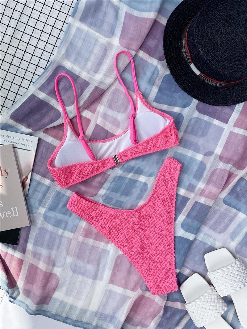 "One Wave – Ribbed One-Shoulder Push-Up Bikini Set"